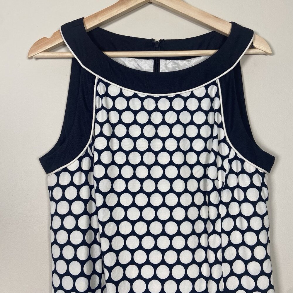 ANN TAYLOR Sz 12 Blue & Cream Polka Dot Silk Sleeveless Knee Length Lined Dress - Picture 2 of 12